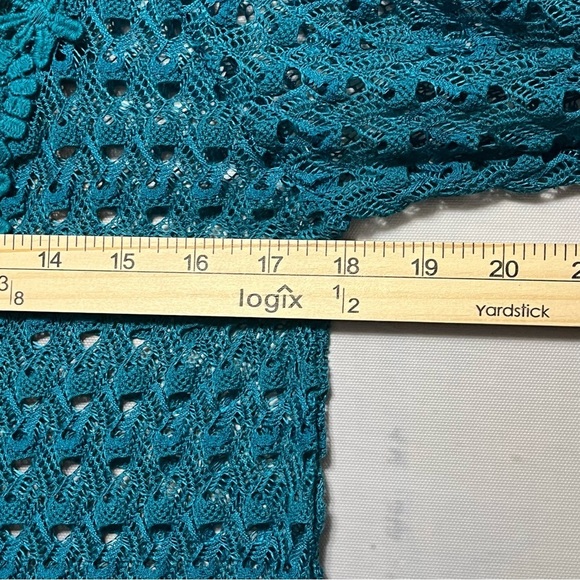UMGEE Crochet Knit Tunic Cover-Up Womens L Boho Beach Hippie Turquoise Blue - Picture 15 of 16